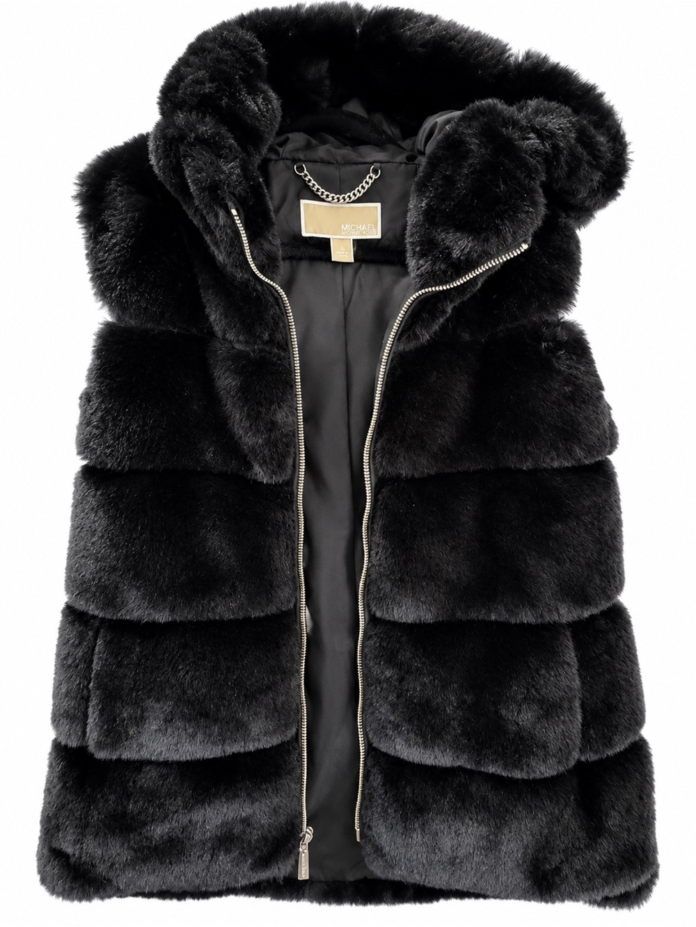 Women’s Michael Kors Black Faux Fur Puffer Vest with Hood Size S